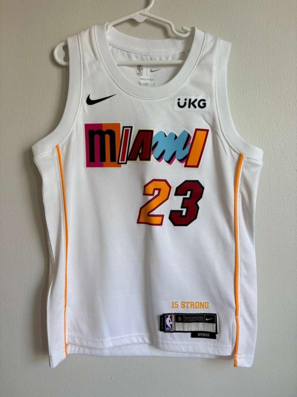 NBA White City Edition Jersey with Orange '15 STRONG' Print